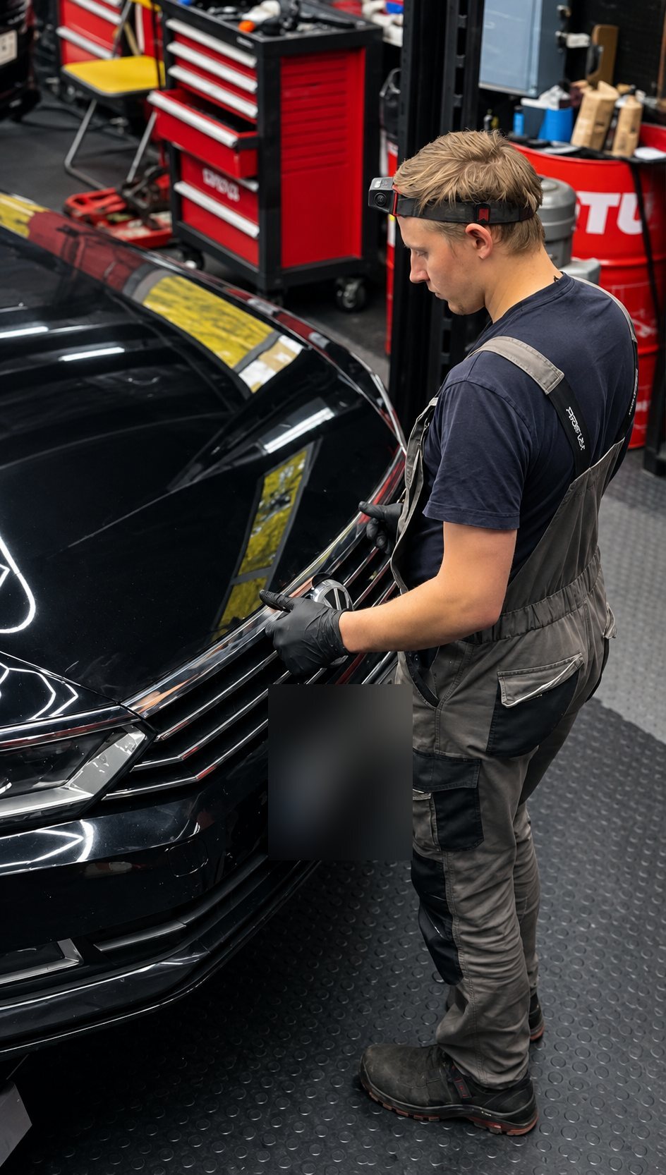 Mechanik Healthy Car przy pracy przy Volkswagenie