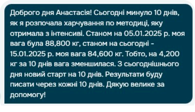 Повідомлення учасниці про результат
