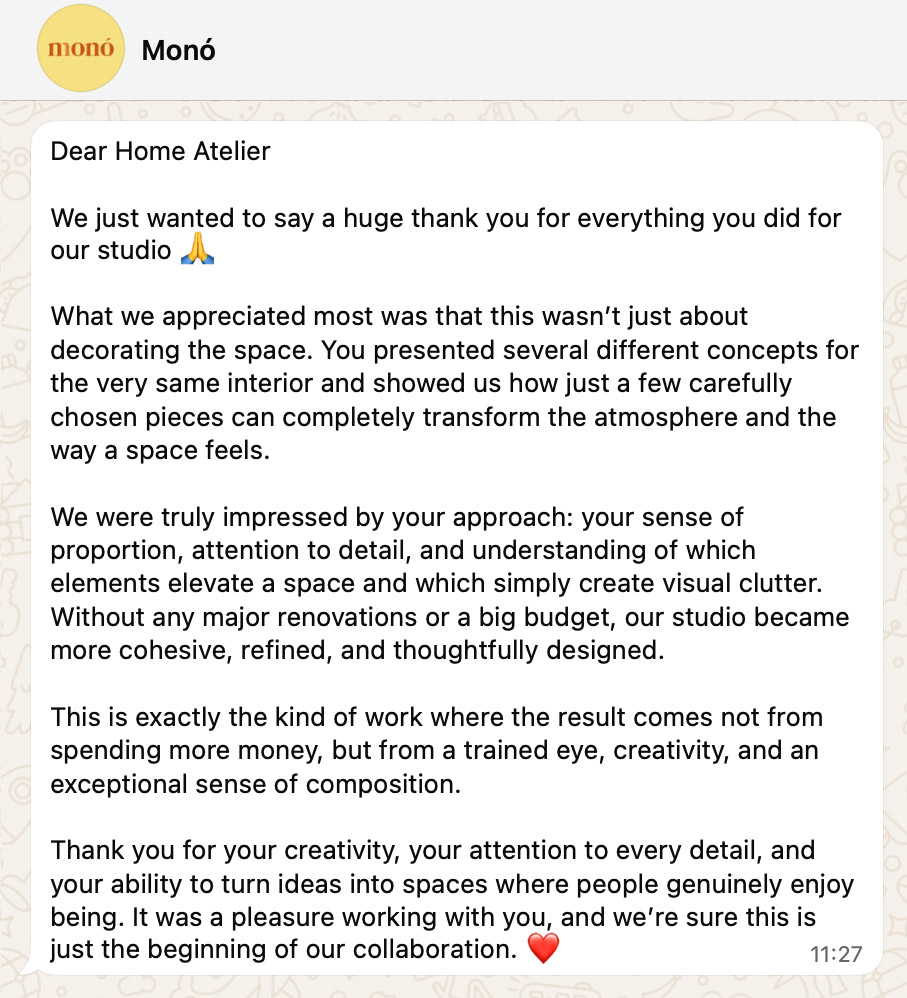 Original client testimonial for the MONO project