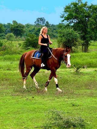 Rider practising balance and communication during a horsemanship training holiday at Vonfidel Ranch