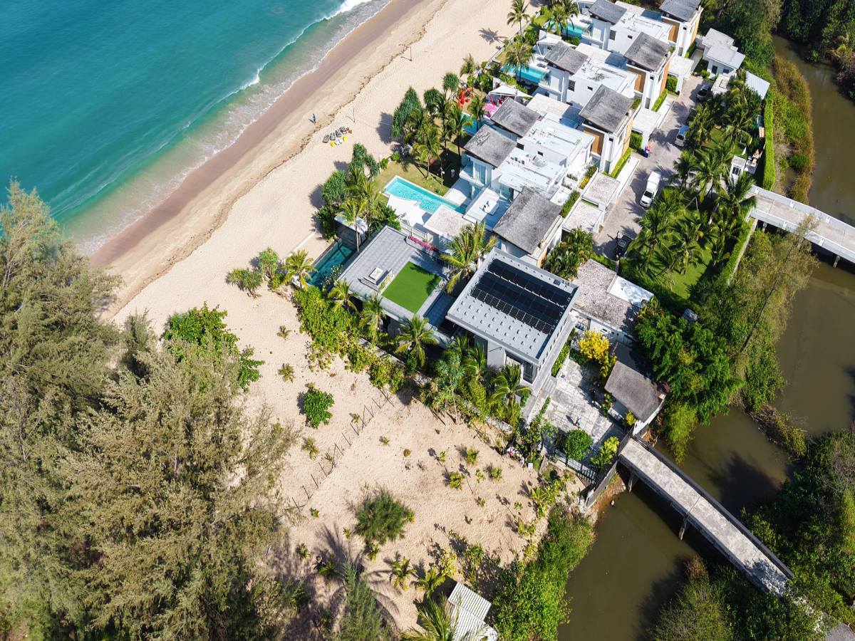 Aerial view of Villa 57's beachfront pool