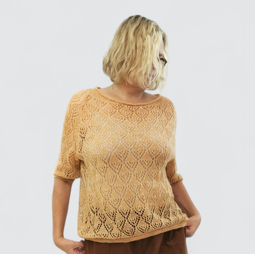 Beige handknitted lace sweater Amber for cozy days