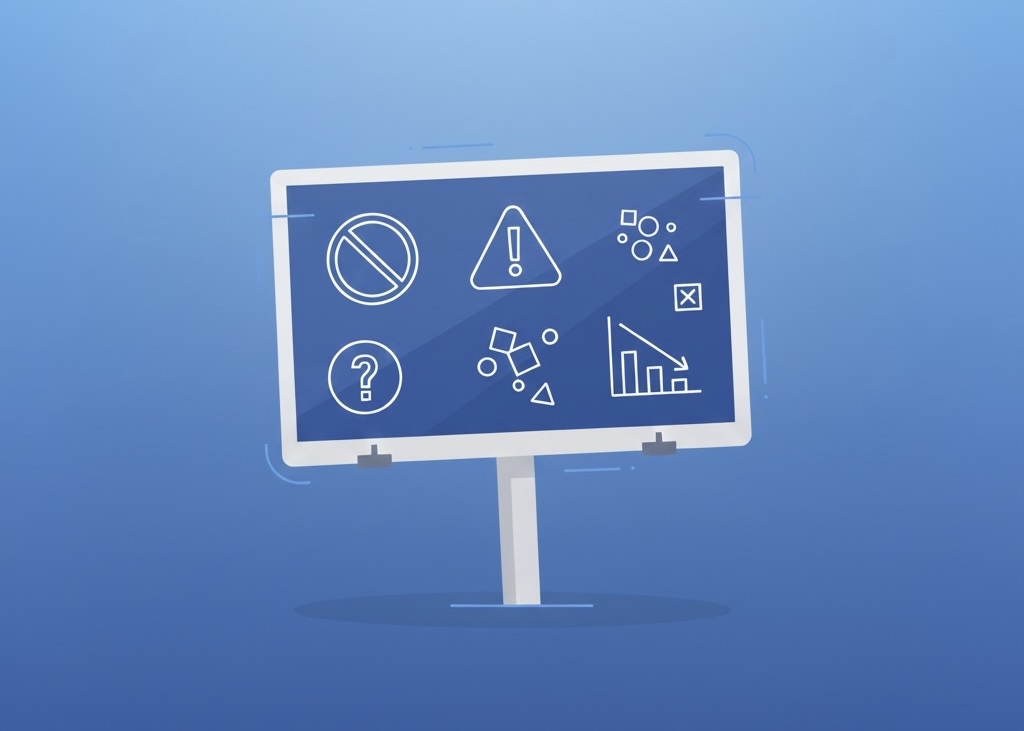 Billboard displaying warning signs and errors to show failure