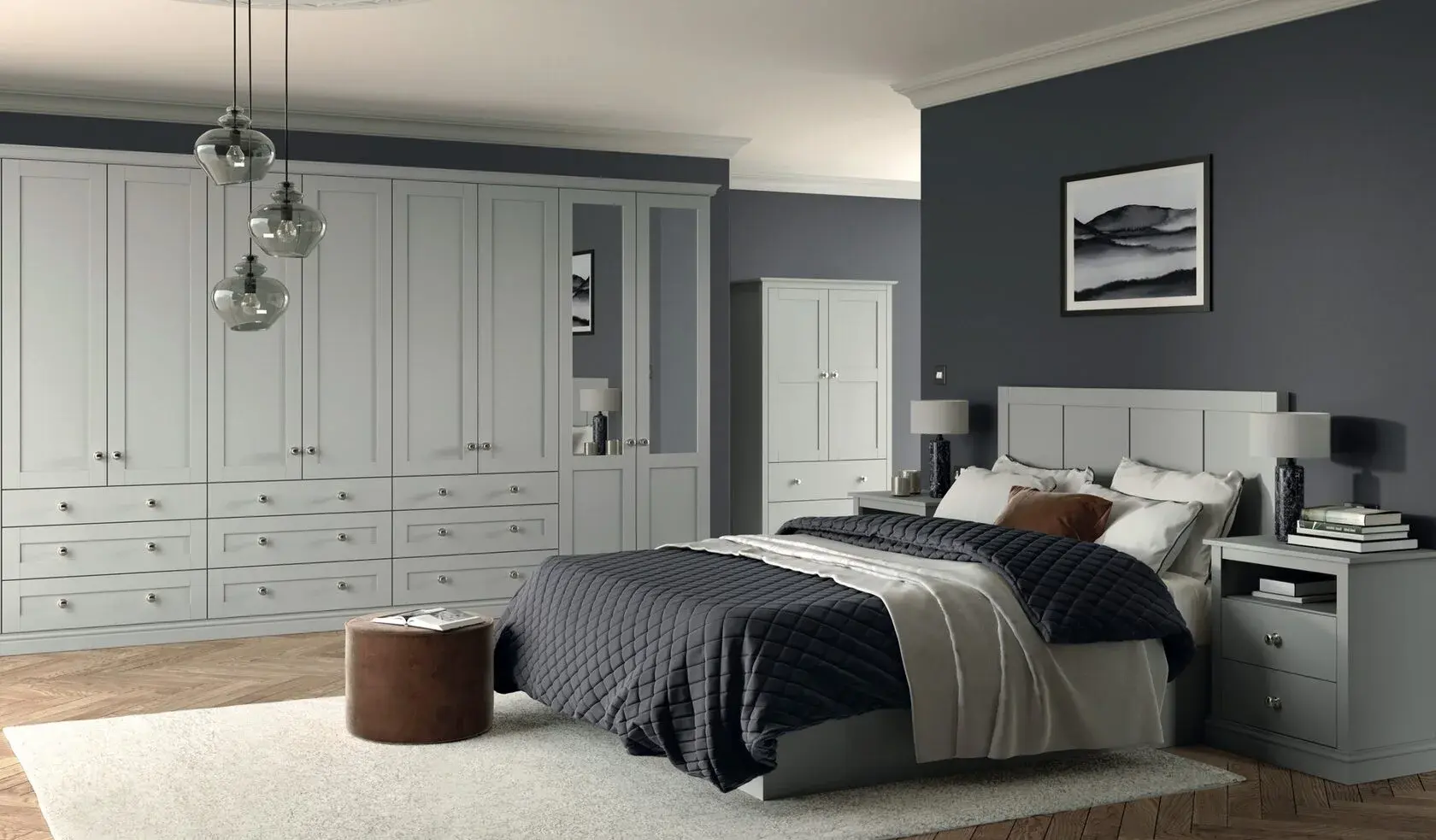 Bespoke bedroom headboard, bedside furniture and integrated lighting