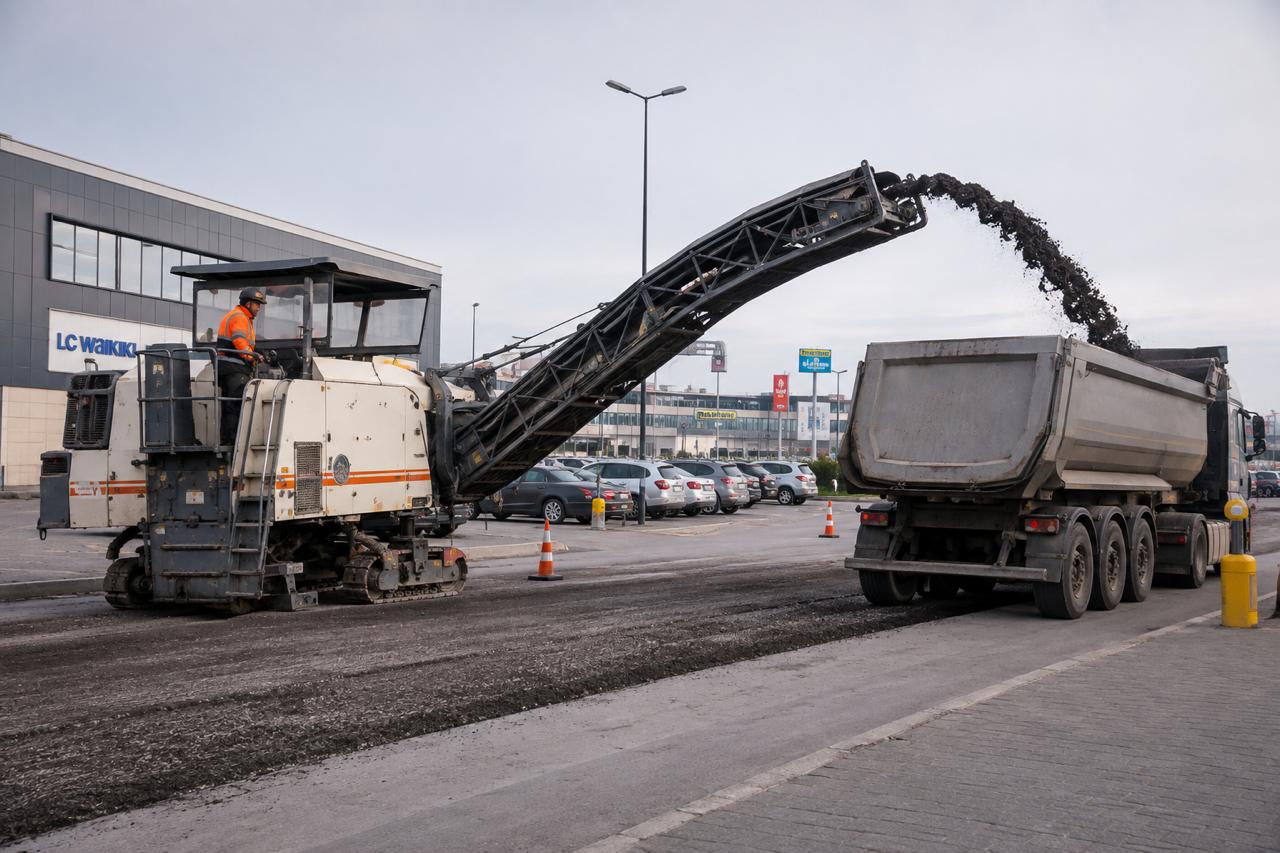 Фрезоване на стара асфалтова настилка и събиране на reclaimed asphalt RAP