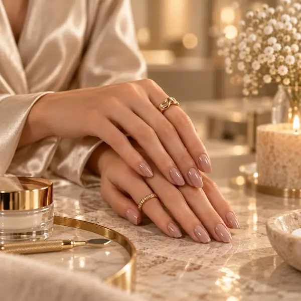 Elegante Maniküre mit gepflegten Nägeln und dezenten Goldakzenten