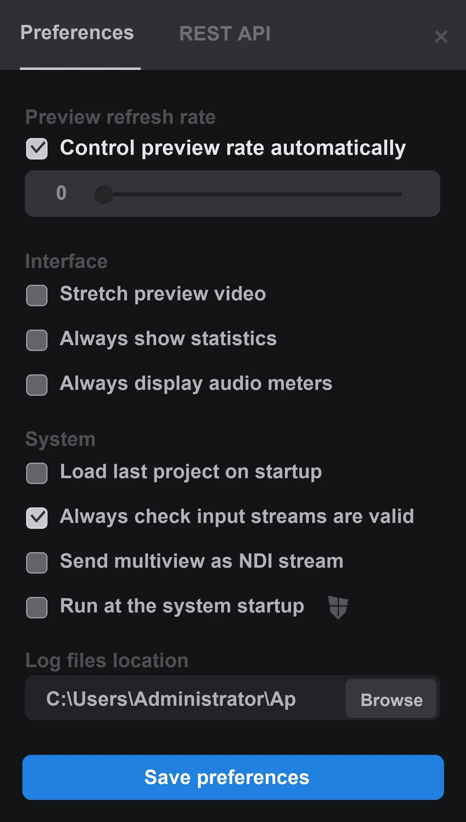 Direct Convert Preferences screen