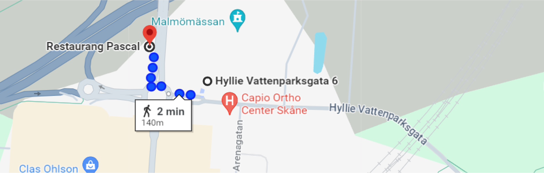 Route to Pascal Restaurant, Google map screenshot.