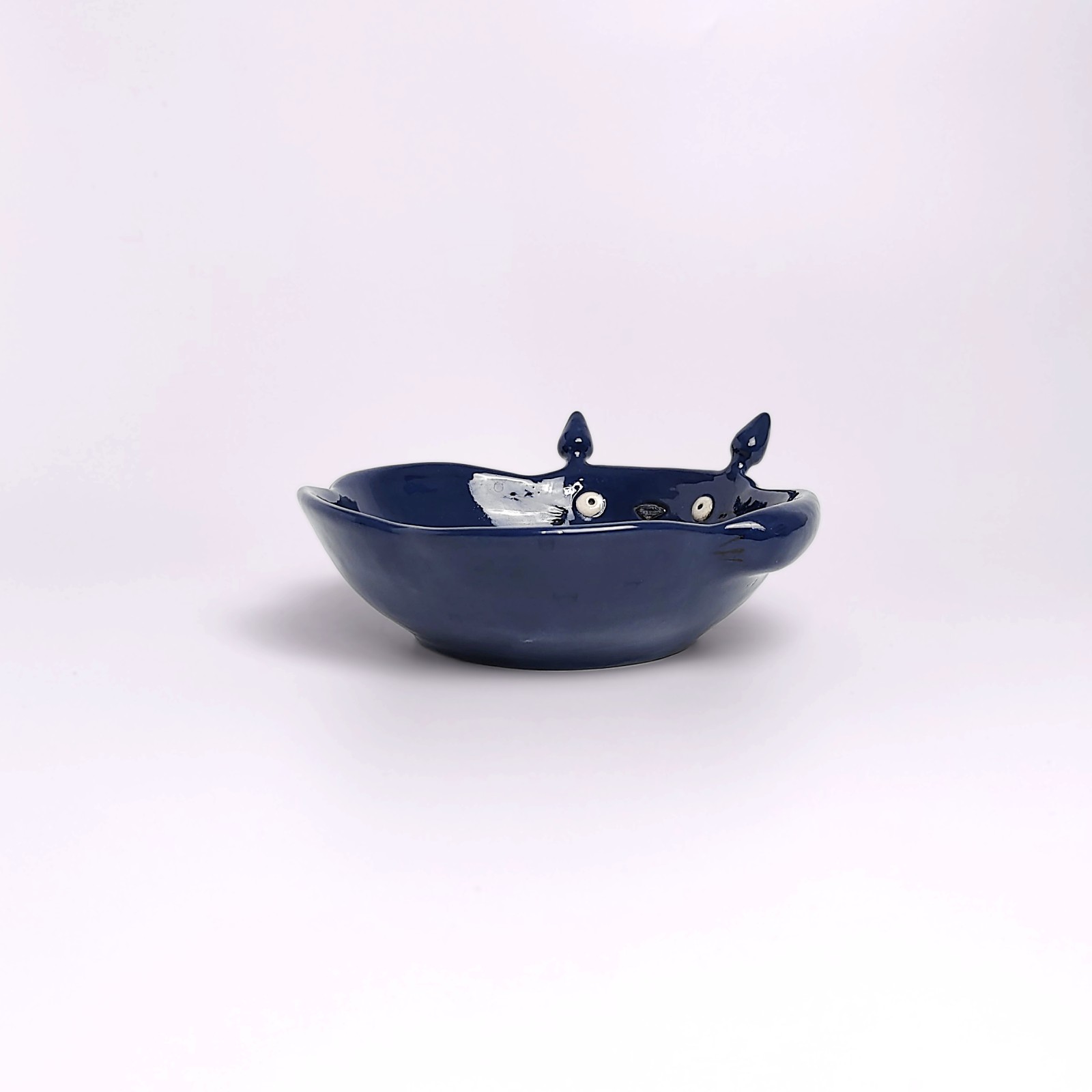 handmade ceramic Totoro plate in blue and beige glaze