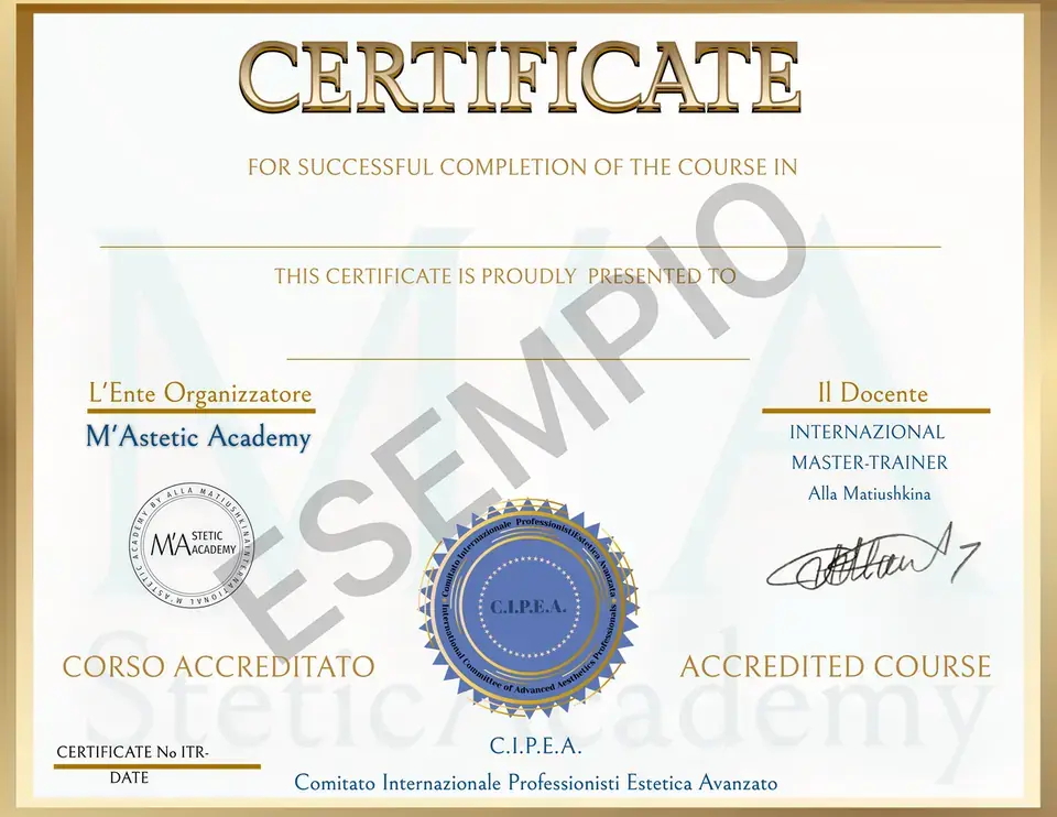Esempio del certificato M'Astetic Academy accreditato C.I.P.E.A.