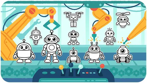 Robot factory coloring page