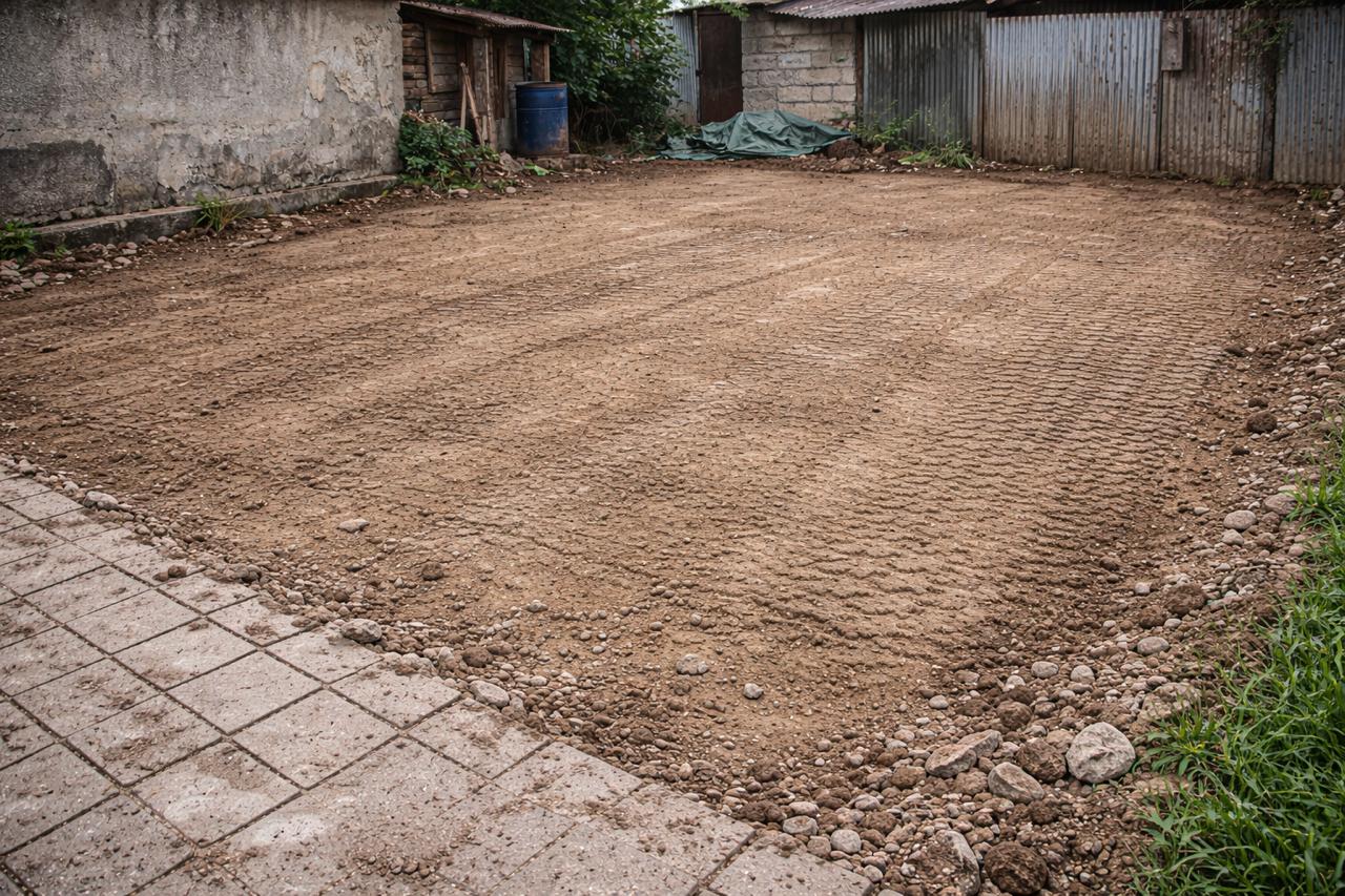 преди и след къртене и подготовка за асфалтиране