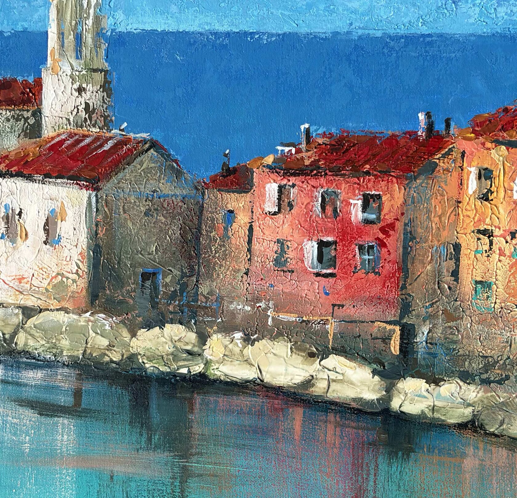 Acrylic painting Piran, mixed media, Slovenia, painting for sale Oxana Kravtsova Oxypoint