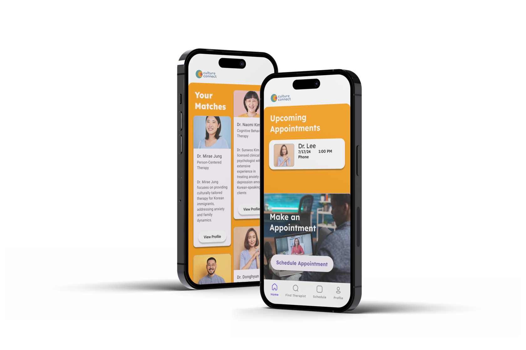Digital Mockups for Therapy Matches and Dashboard