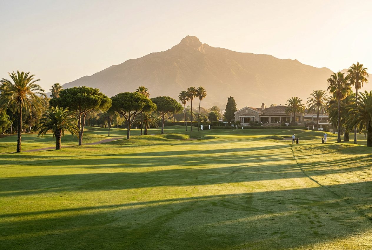Golf course fairway at sunrise near Marbella