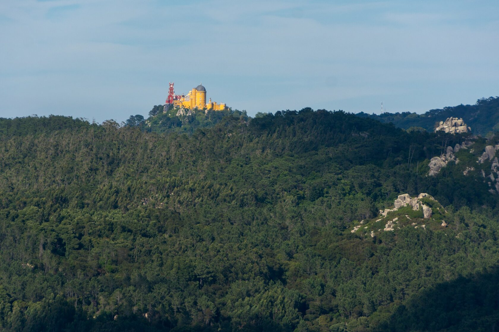 Pena Palace Sintra above the forest on a clear day