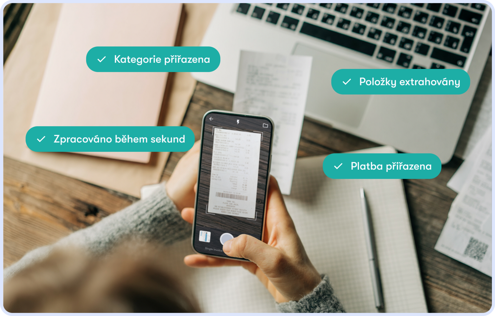 Automatické čtení faktury v Dishboardu — rozpoznaný dodavatel, IČO, DIČ, položky a DPH