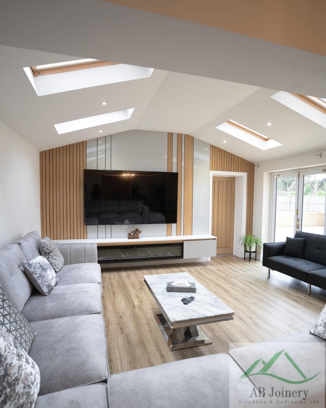 Fitted media wall and alcove TV unit