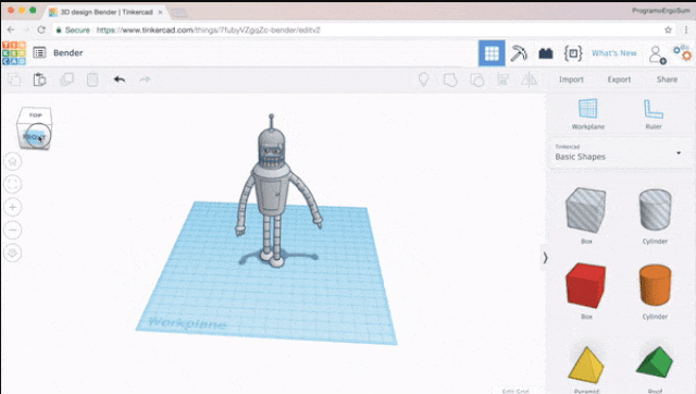 3D-model af en robot bygget i Tinkercad