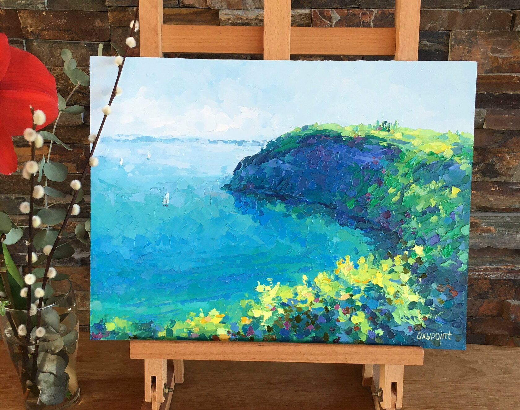 Strunjan, sea oil painting, oil landscape Slovenia for sale