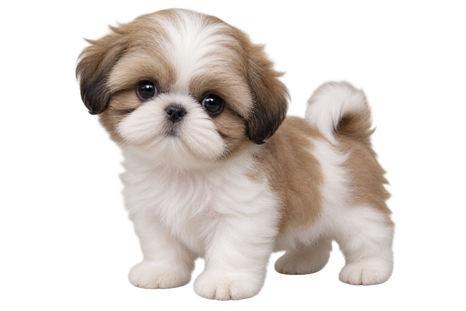 Tiny gold and white Shih Tzu puppy