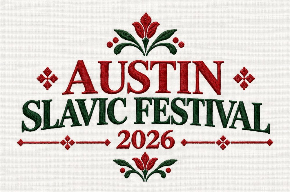 Austin Slavic Festival 2026 emblem, embroidered folk motif