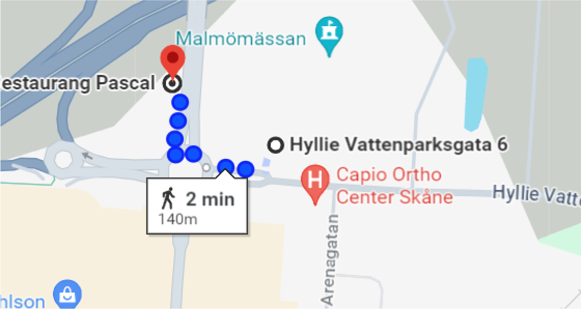 Route to Pascal Restaurant, Google map screenshot.