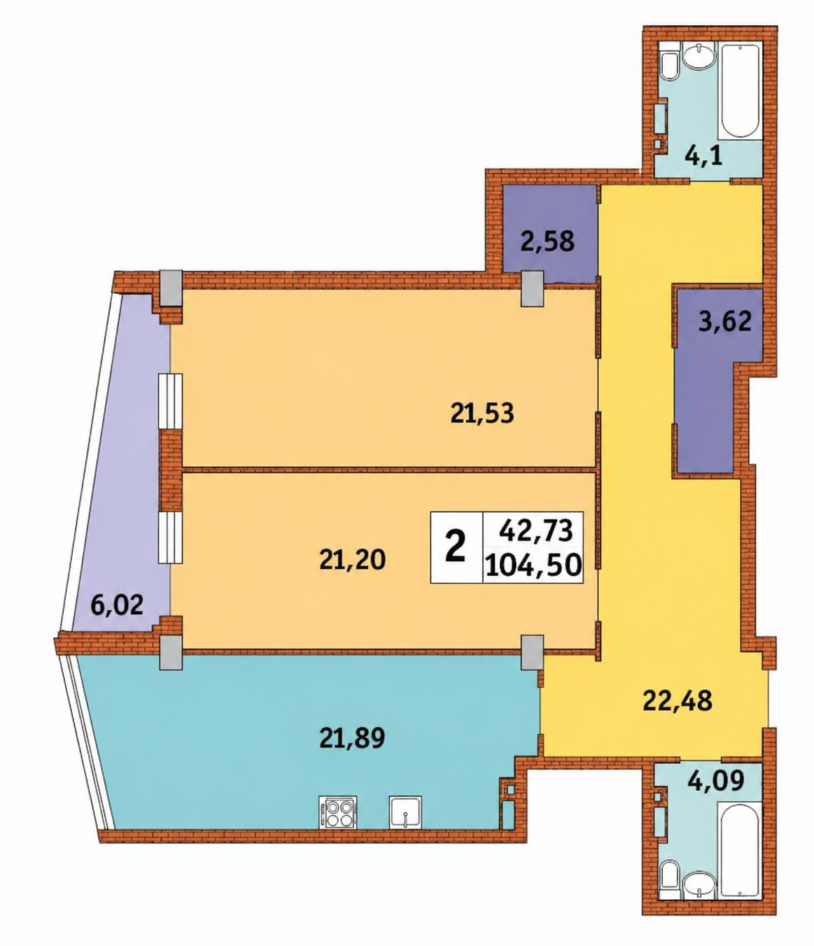 2-комнатные планировка Costa Fontana — вариант 13