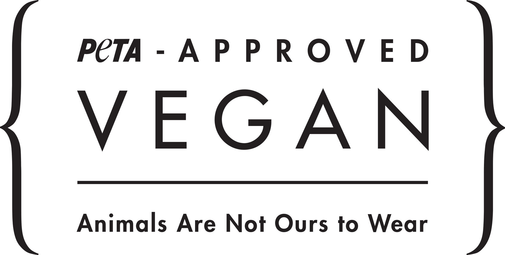 PETA-Approved Vegan logo with the slogan "Animals Are Not Ours to Wear"