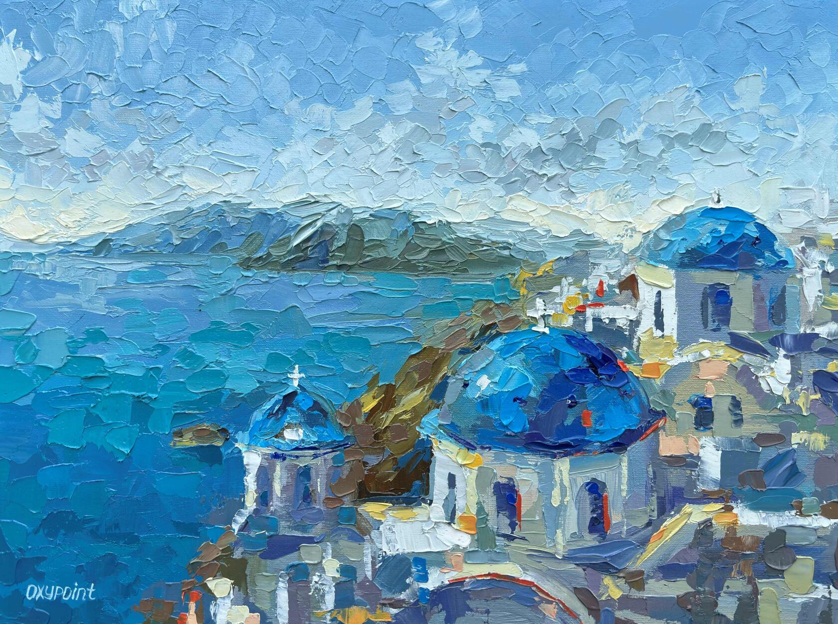 Santorini oil painting, sea palette knife painting, modern painting, contemporary artist Kravtsova Oxana Oxypoint, paintings for sale, Meadow palette