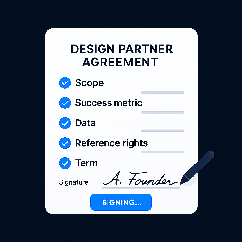 Minimal legal mock of a design partner agreement one-pager