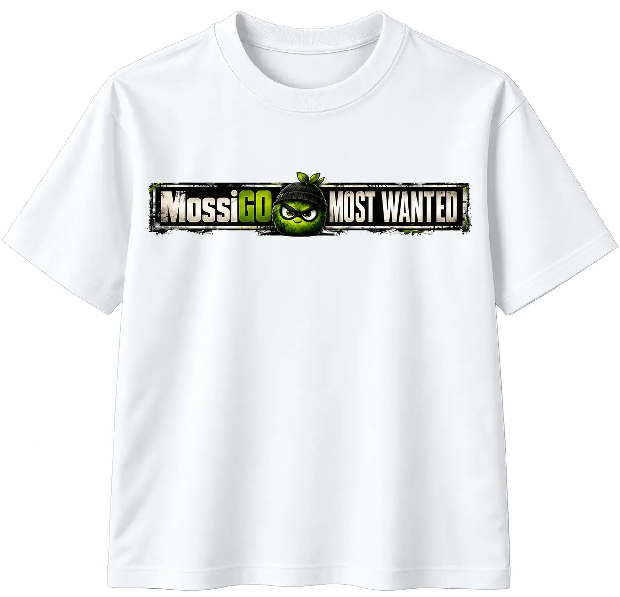 Weißes MossiGO MOST WANTED T-Shirt „Geschnappt“ mit Mossi in Handschellen – IZSO NaturArt Lahr