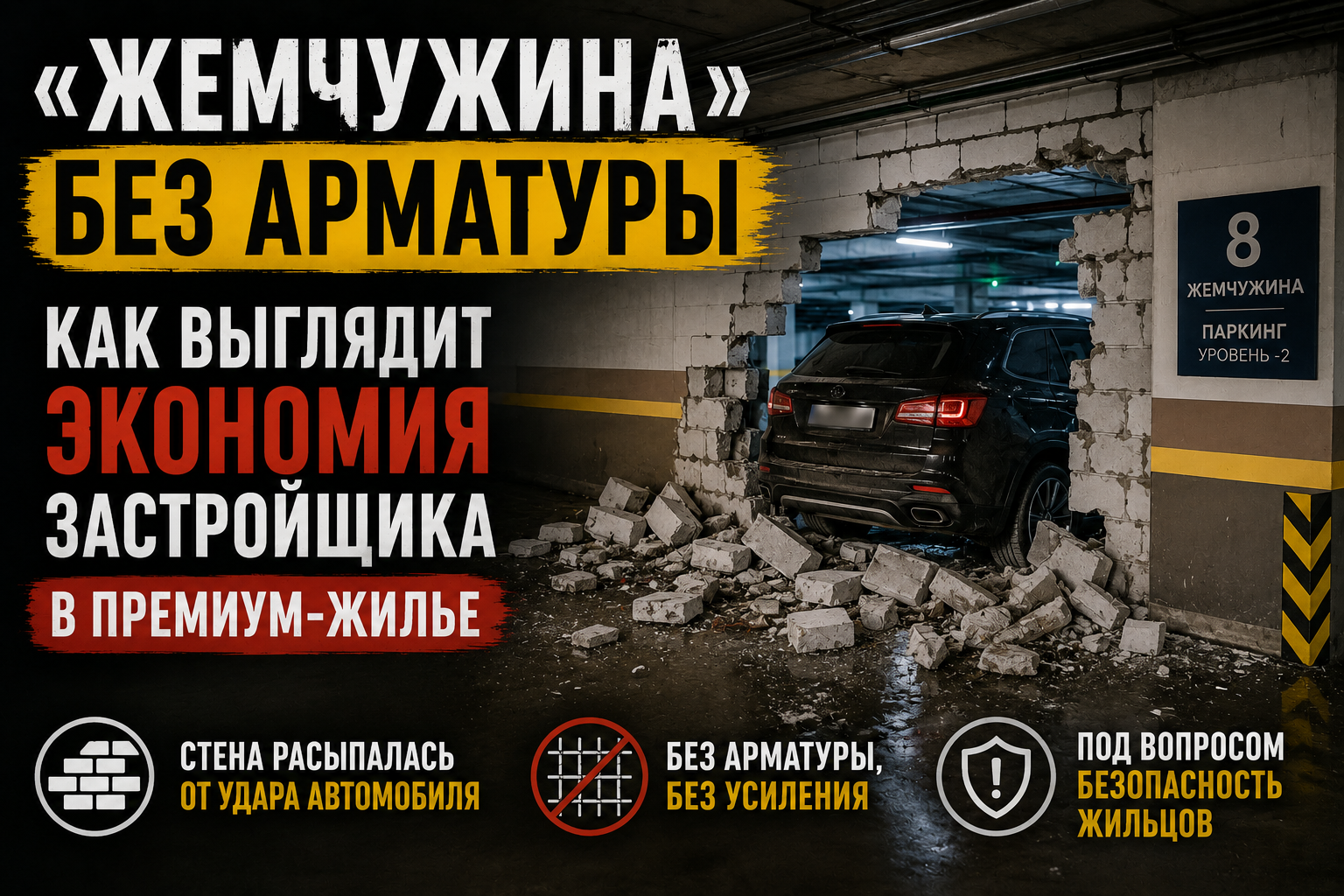 Автомобиль разрушил стену паркинга 8 Жемчужины в Одессе