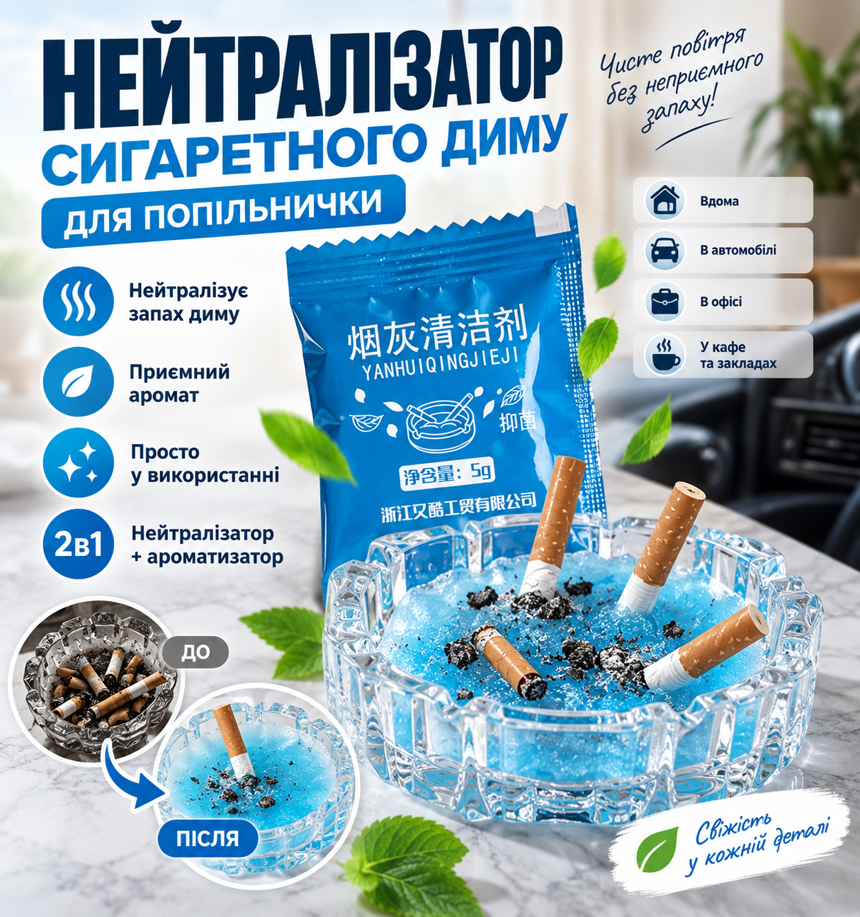 Нейтралізатор-ароматизатор запаху тютюну та сигаретного диму для попільнички