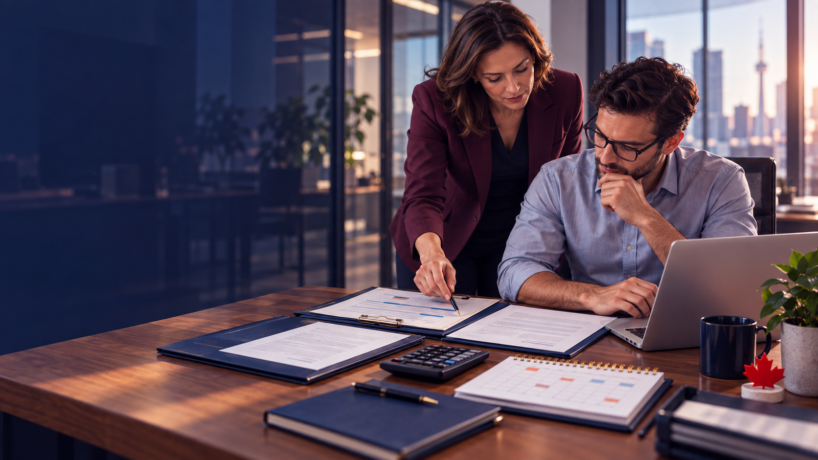 Consultant working with documents at a desk