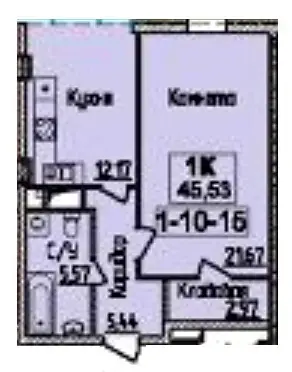 Планировка 1-комнатной квартиры в ЖК 38-я Жемчужина — вариант 11