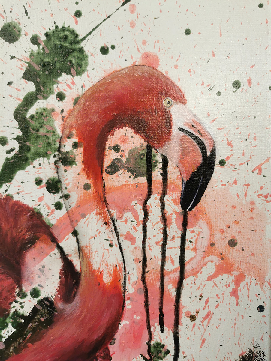 Flamingo Gemälde modern großformatig – Die Balance der Tierkunst