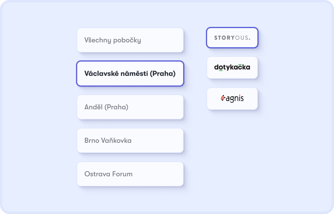 Přepínání mezi pobočkami restaurace v Dishboardu a napojené pokladní systémy Storyous a Dotykačka