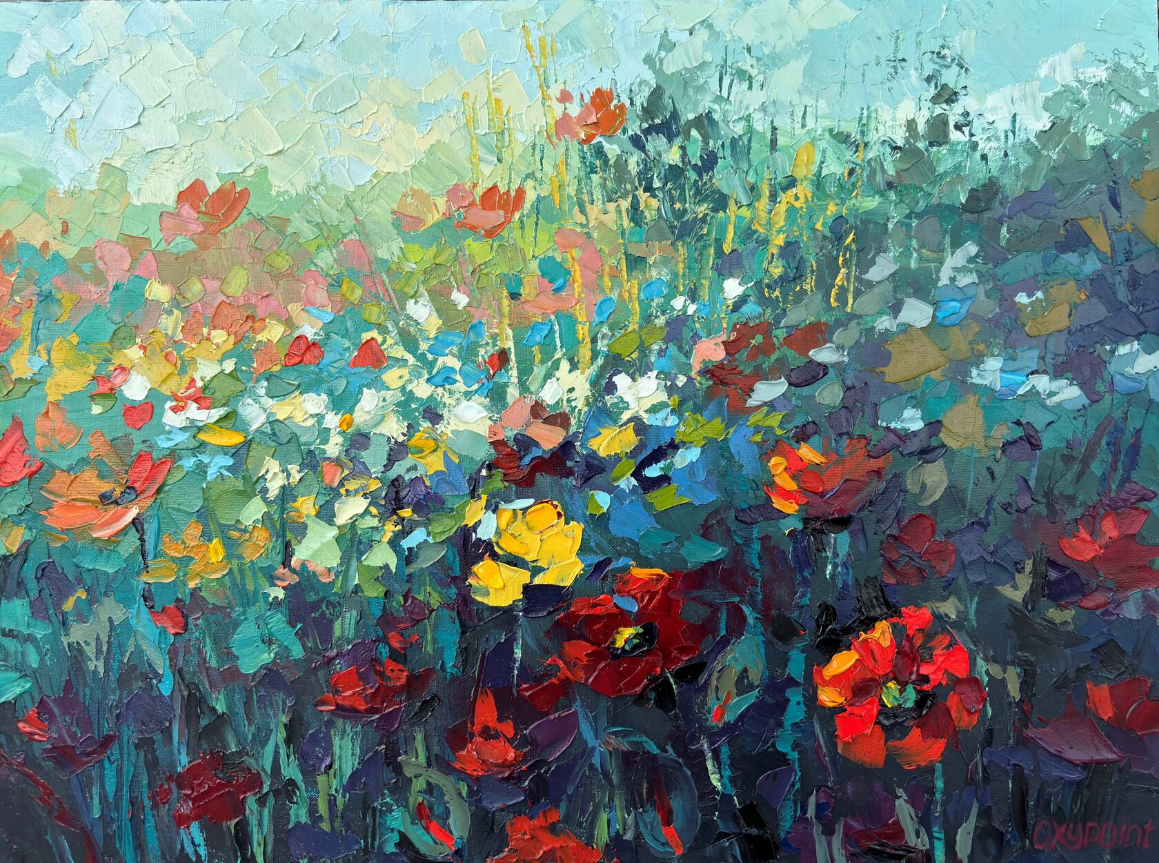 Meadow flowers oil painting, palette knife painting, modern painting, contemporary artist Kravtsova Oxana Oxypoint, paintings for sale, Meadow palette