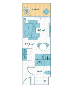 Планировка студии 30 м² Sun Hills Lakeside