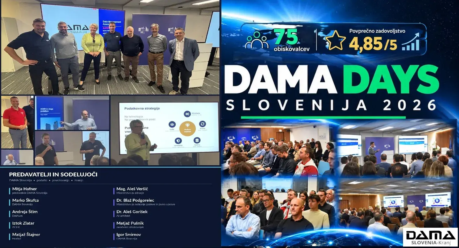 DAMA Days Slovenija 2026: 75 obiskovalcev, povprečno zadovoljstvo 4,85/5, predavatelji in sodelujoči
