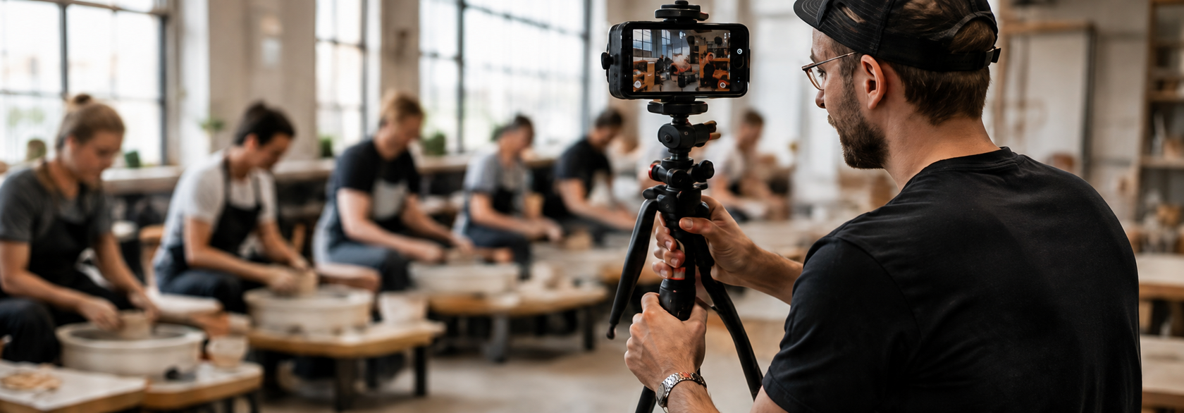 Content creator filming a pottery class