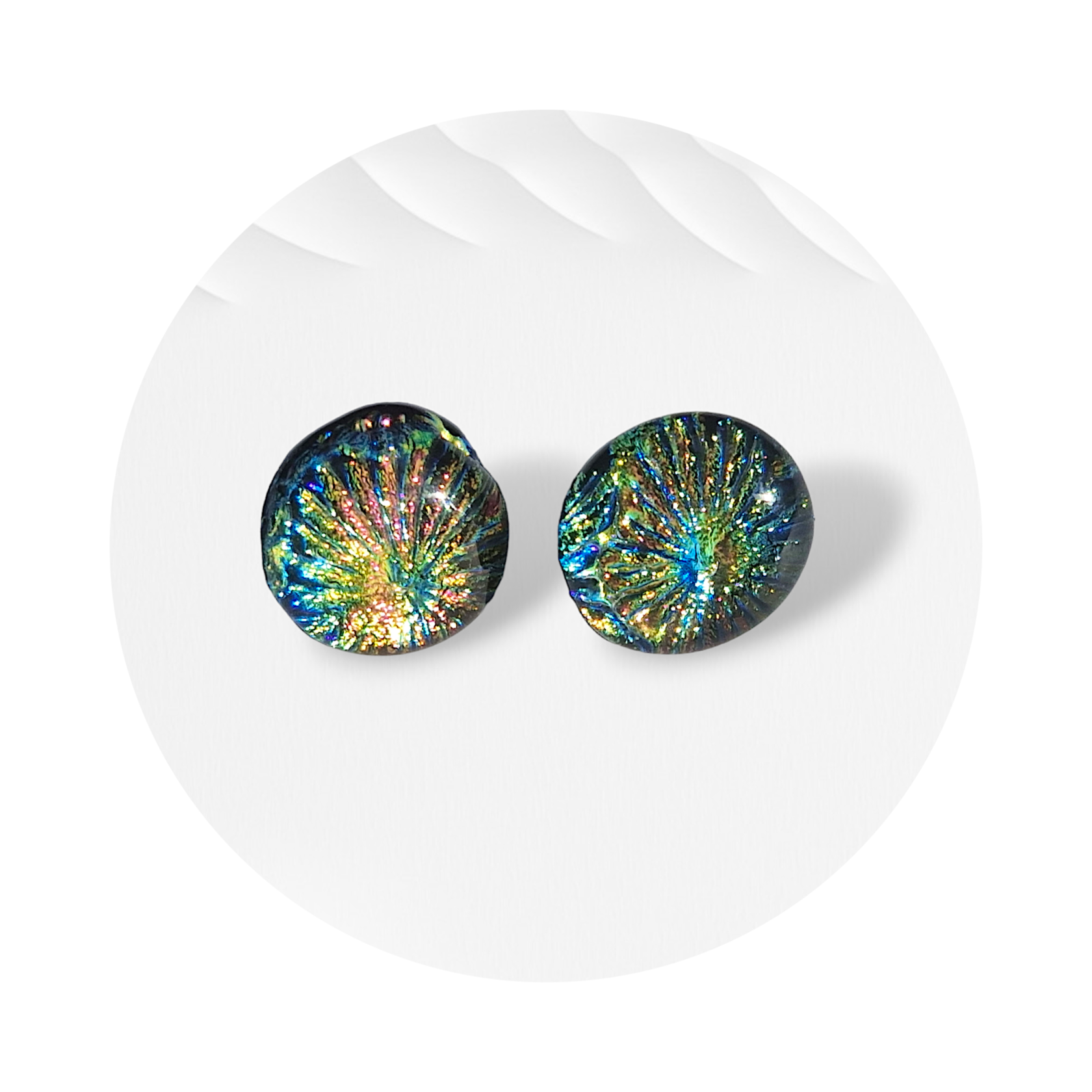 Spectacular round dichroic glass stud earrings