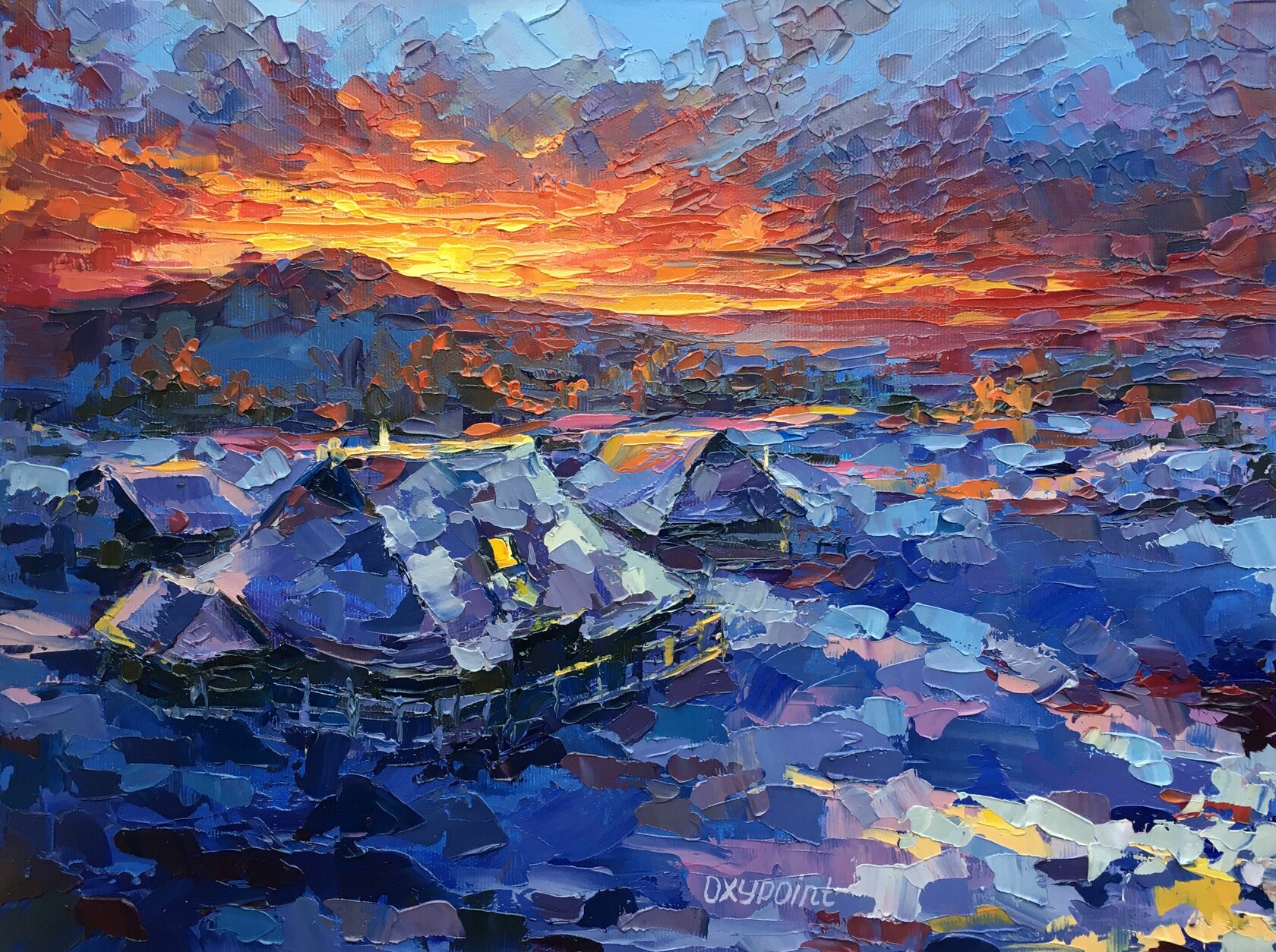 Sunset at Velika planina oil painting