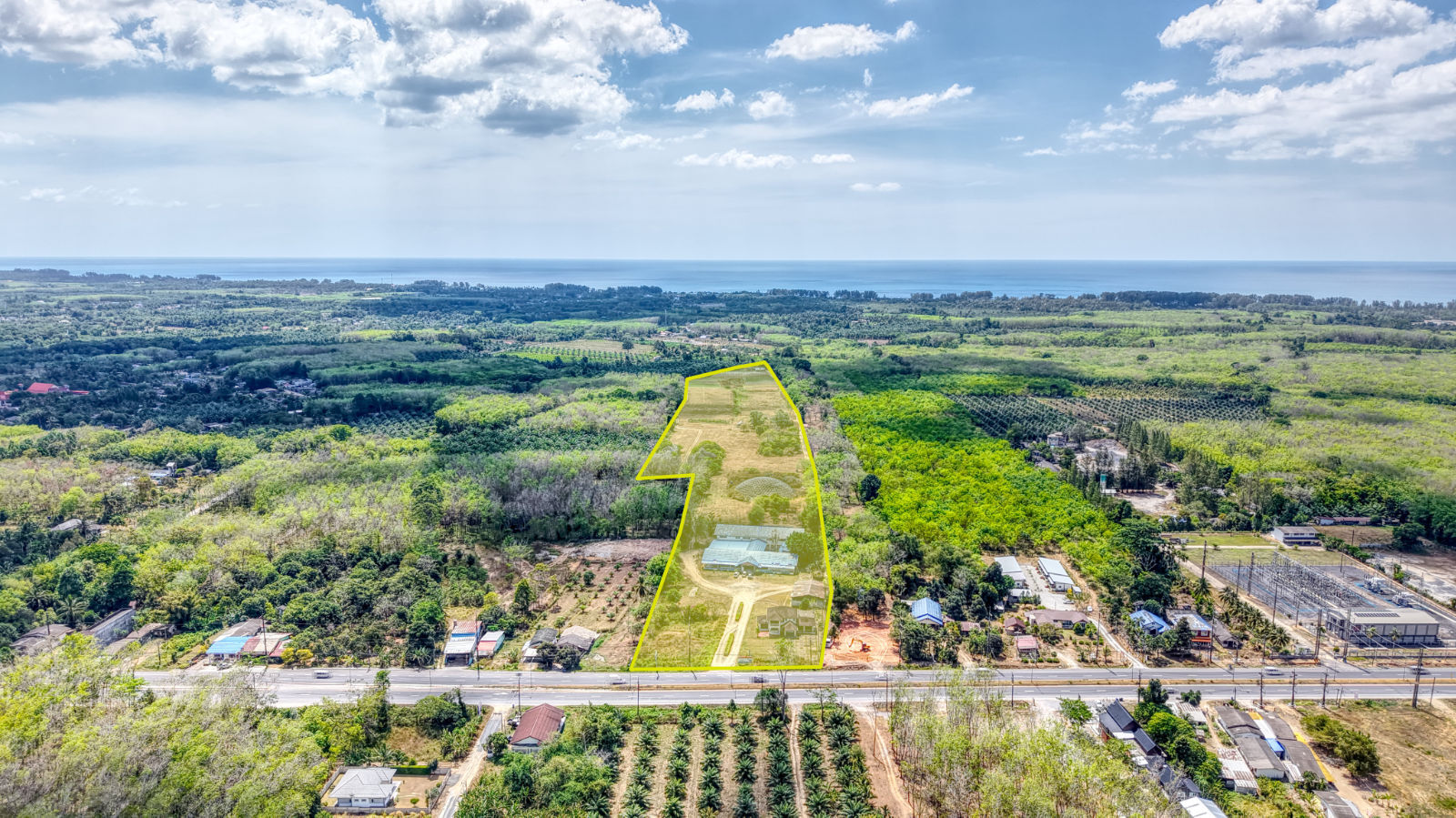 Aerial view of the 62 rai plot, near Natai Beach