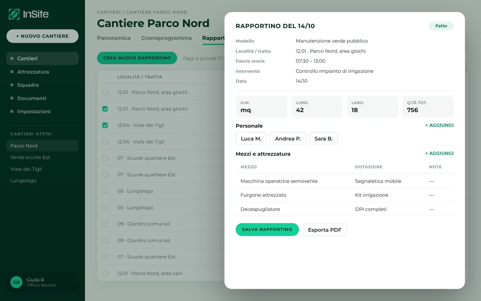 InSite — Scheda rapportino