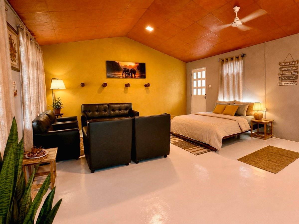 The Tack Room bedroom and lounge prepared for riding-holiday guests at Vonfidel Ranch