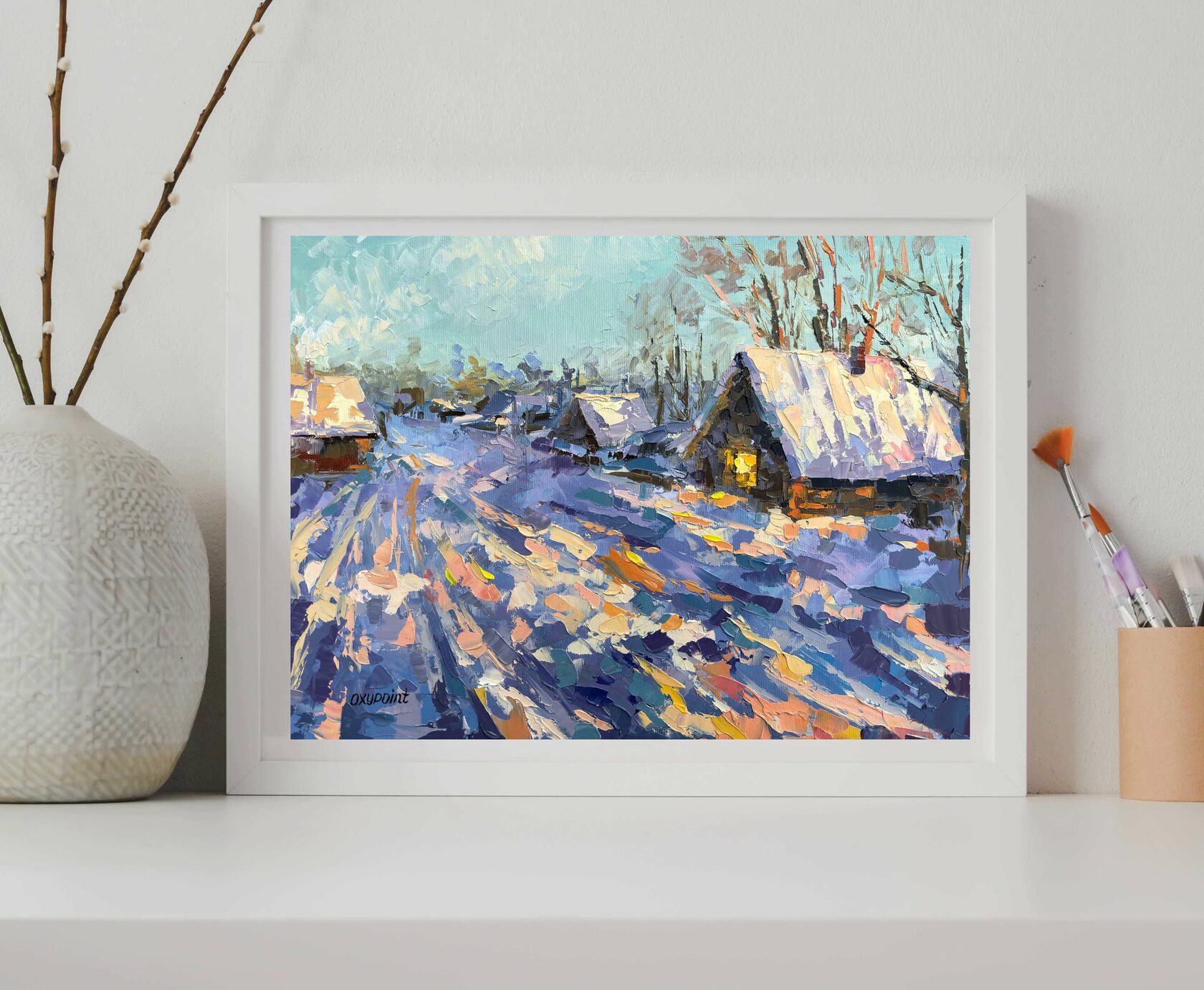 Winter landscape, winter village Fine Art Giclee Print