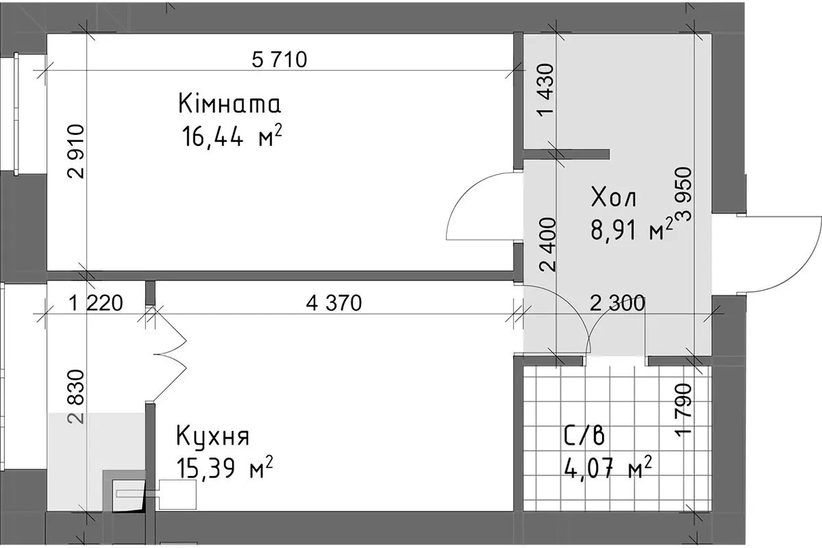 Планування 1-кімнатної квартири в ЖК Чайка Люкс — варіант 5