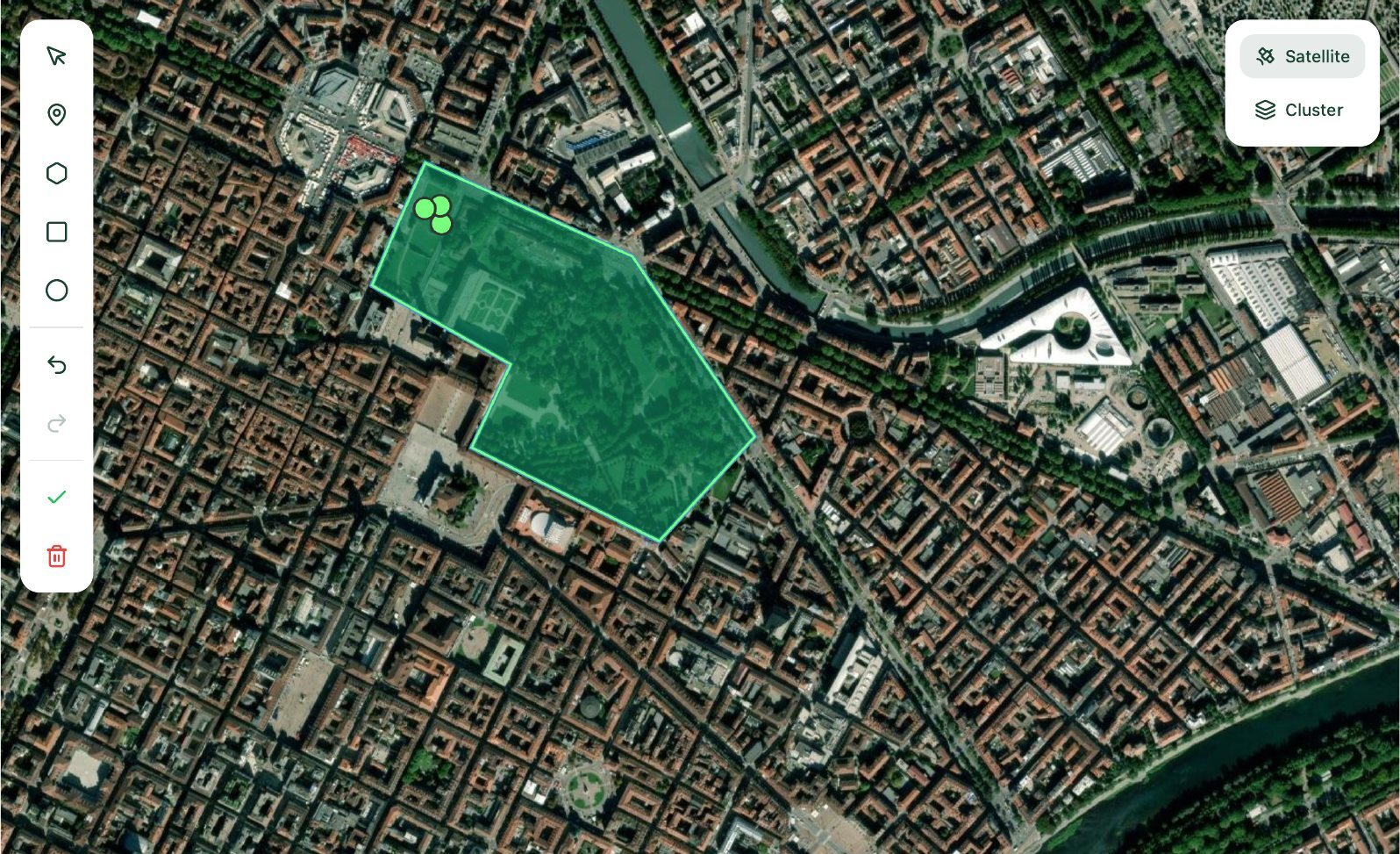 Mappa satellitare con cluster